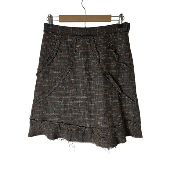 NECESSARY OBJECTS Brown Wool Blend Artsy A-Line Made in USA Skirt SZ S - Picture 1 of 8